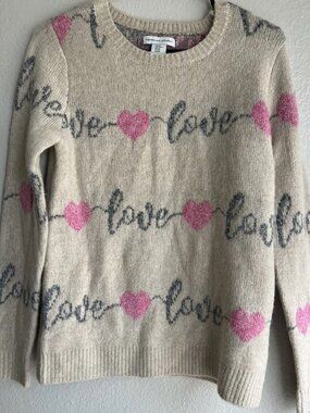 Cupcakes And Cashmere Brown pink Heart Sleeve Women’s Sweater Size  XS